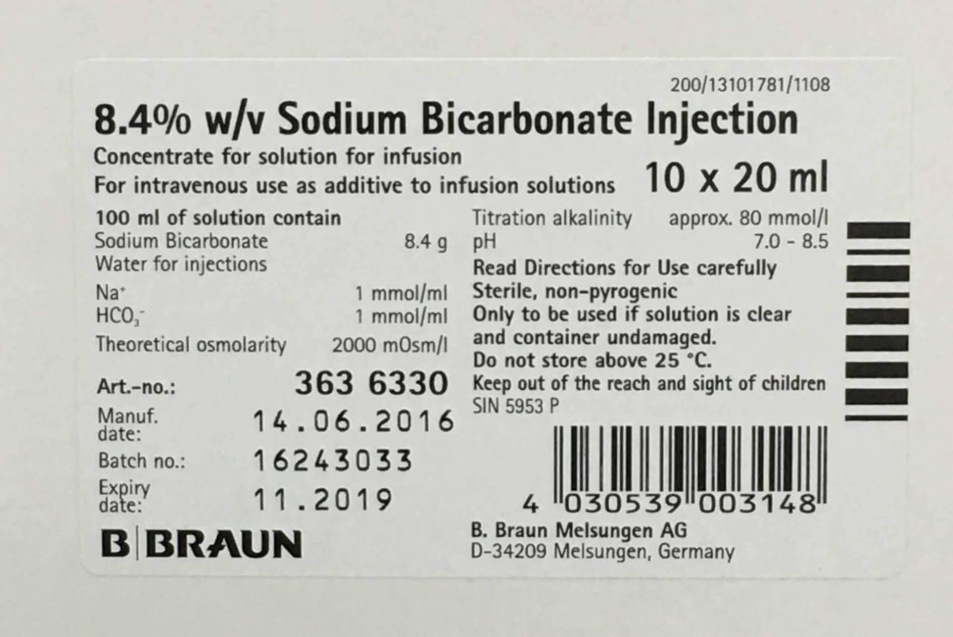 BRAUN 8.4% W/V SODIUM BICARBONATE | Progress Healthcare