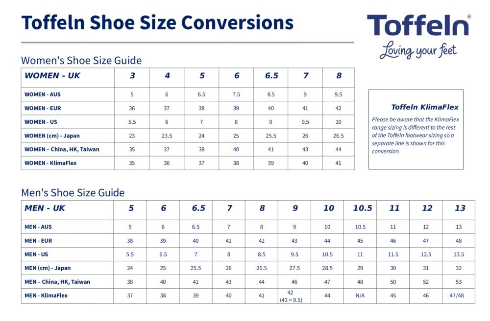 Toffeln Shoe Size Conversions